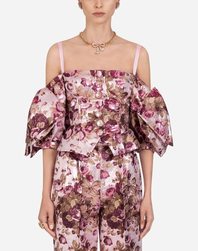 Dolce & Gabbana Short Floral Jacquard Bustier In Floral Print