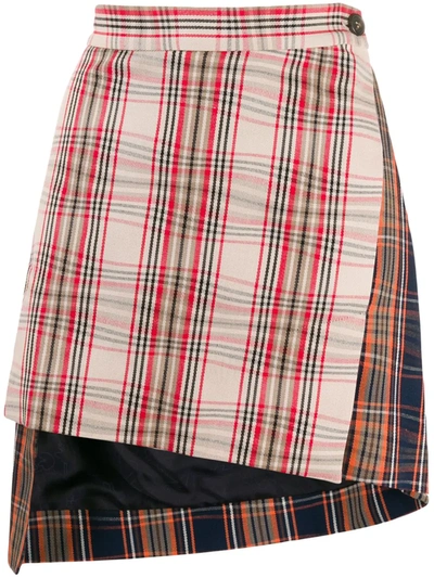 Vivienne Westwood Case Asymmetric Checked Cotton-twill Wrap Mini Skirt In Beige