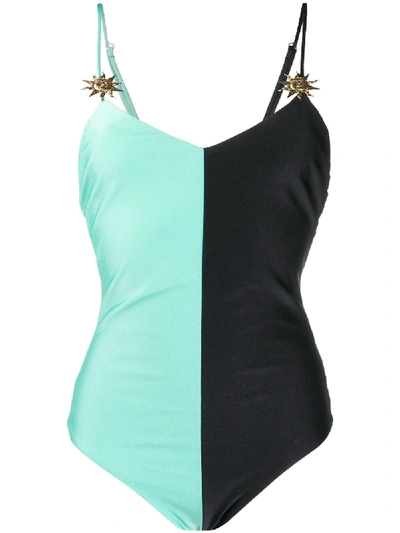 Fausto Puglisi Colour Block Embellished Swimsuit In Green