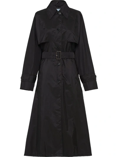 Prada Double Breasted Trench Coat In Black