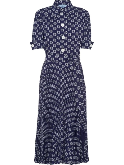 Prada Women's Jacquard Pleated Midi Dress In Blue
