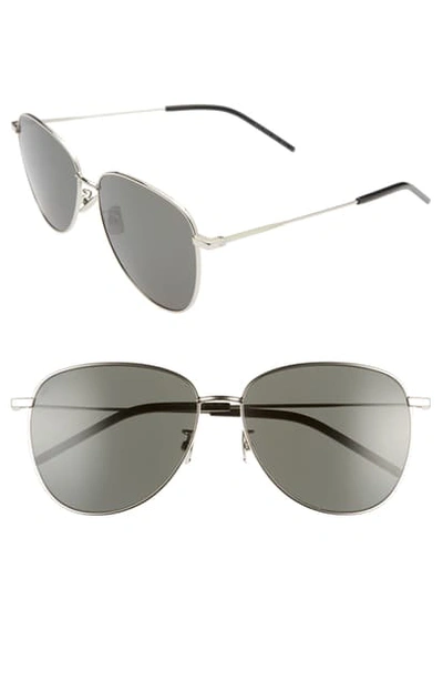 Saint Laurent Semi-round Metal Aviator Sunglasses In Shiny Light Gold/ Grey