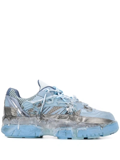 Maison Margiela Men's Fusion Low-top Leather Trainer Sneakers In Light Blue,grey