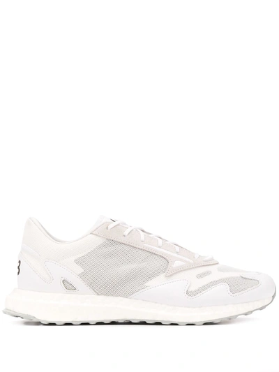 Y-3 Rhisu Run Mesh And Leather Trainers In White & Black & White