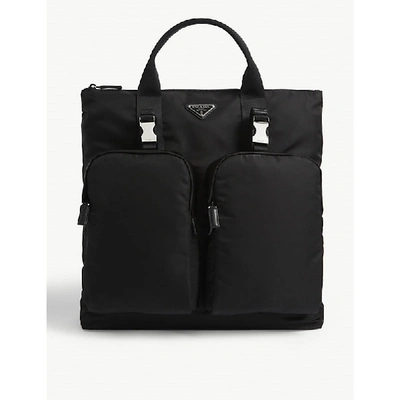 Prada Nylon Backpack Tote In Black