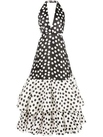 Carolina Herrera Polka Dot Ruffled High-low Dress In Black ModeSens