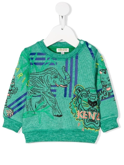 Kenzo Babies' Elephant Icon Tiger Sweatshirt In Green
