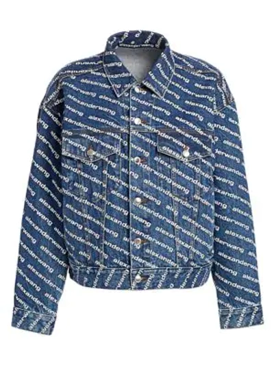 Alexander Wang T Ladies Blue Logo Print Denim Jacket