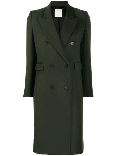 Sandro Nanil Double-breasted Coat In Green