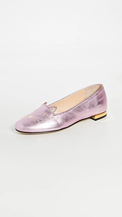 Charlotte Olympia Women's Kitty Embroidered Ballet Flats In Pink