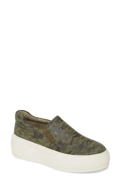 J/slides Cleo Platform Slip-on Sneaker In Green Camo Leather