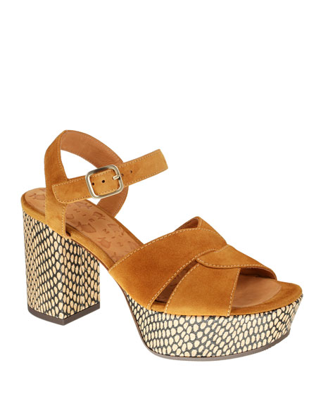 cognac platform sandals