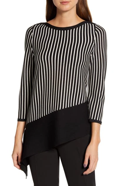 Anne Klein Plus Size Striped Asymmetric Sweater In Anne Black/ Anne White