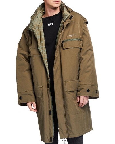 Off-white Men's Oversize Parka Coat With Detachable Sleeves In Green