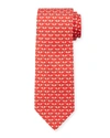 Ferragamo Men's Spruzzo Elephant-print Silk Tie In Red/orange