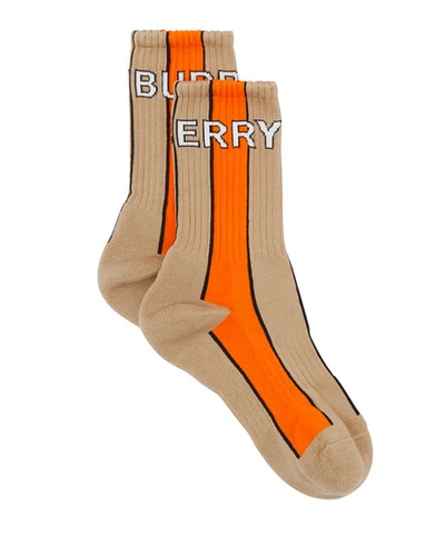 Burberry Men's Two-tone Stripe Short Socks In Beige