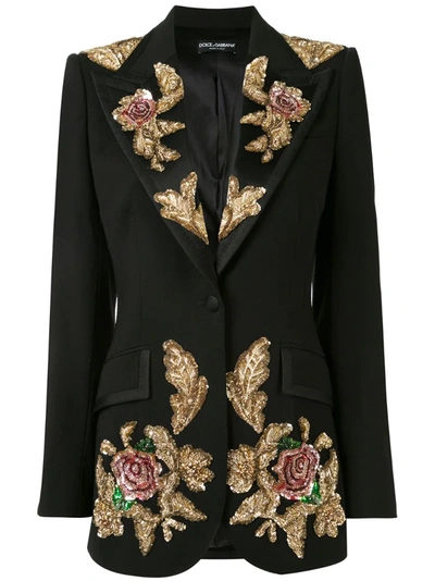 Dolce & Gabbana Sequinned Single-breasted Wool-blend Suit Jacket In Black