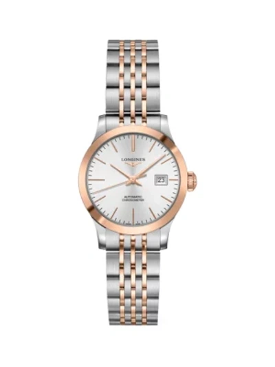 Longines Men's Record 30mm Stainless Steel & 18k Pink Gold Automatic Bracelet Watch In Silver/rose Gold