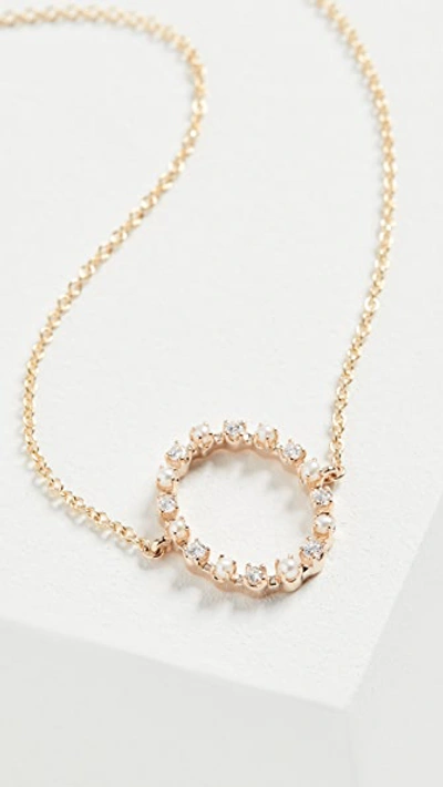 Marlo Laz 14k Full Circle Necklace In Yellow Gold/diamond/pearl