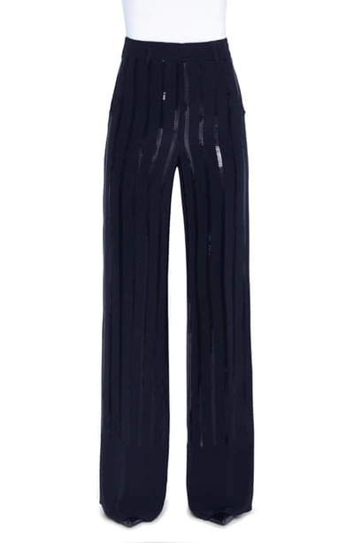 Akris Floyd Sequin Stripe Silk Blend Wide Leg Pants In Black