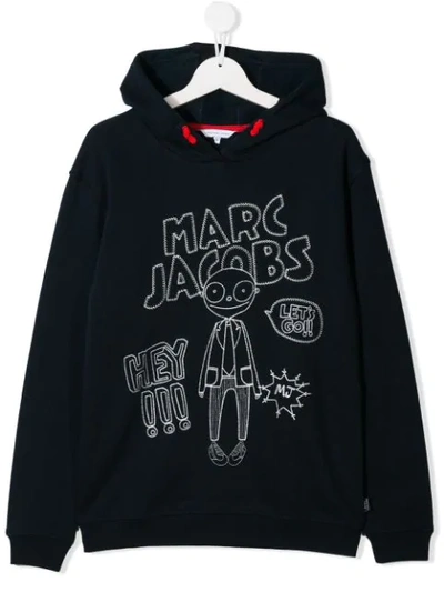 Little Marc Jacobs Kids' Embroidered Cotton Sweatshirt Hoodie In Blue