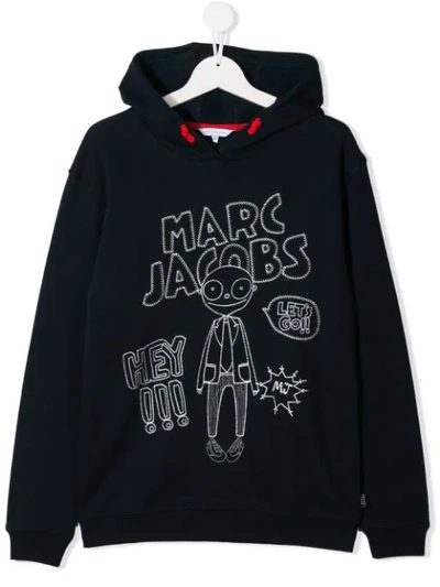 Marc Jacobs Kids' Embroidered Cotton Sweatshirt Hoodie In Blue