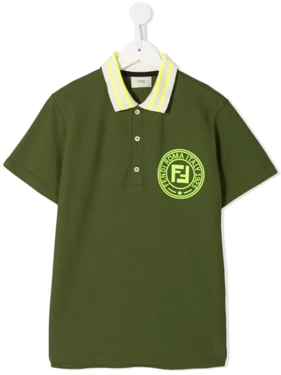 Fendi Teen Logo Print Polo Shirt In Green