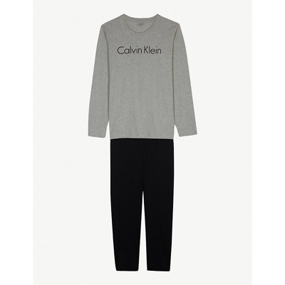 Calvin Klein Boys 44 Grey/black Kids Logo Print Cotton Pyjamas 8-16 Years  8-10 Years | ModeSens