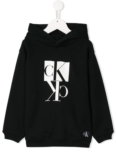 Calvin Klein Kids Hoodie Mirror Monogram For Boys In Black