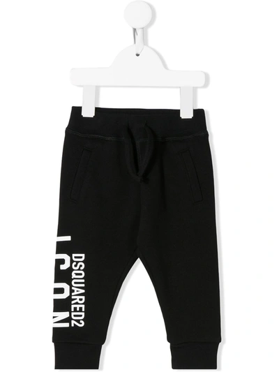 Dsquared2 Babies' Icon Tapered Cotton Track Trousers In Black