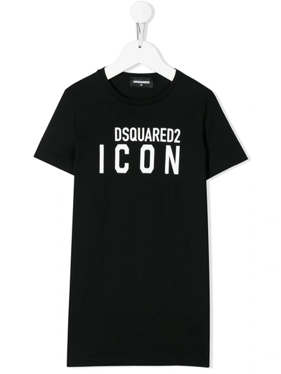 Dsquared2 Teen Icon Cotton T-shirt Dress In Black