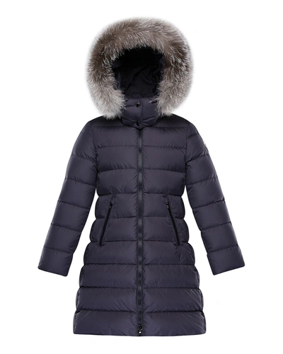 Moncler Abelle Down Coat With Genuine Blue Fox Fur Trim In 742 Navy