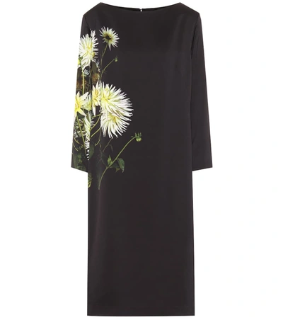 Dries Van Noten Floral Satin Dress In Black