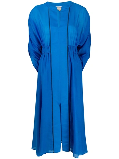Zeus + Dione Rhea Ruched-sleeve Cotton-blend Dress In Blue