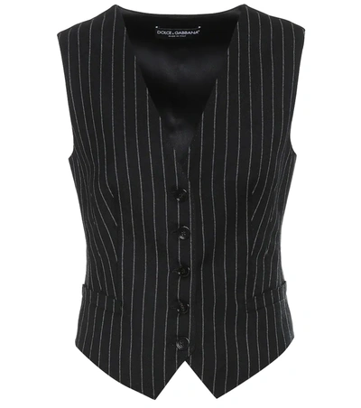 Dolce & Gabbana Chalk-striped Wool-blend Twill Waistcoat In Black