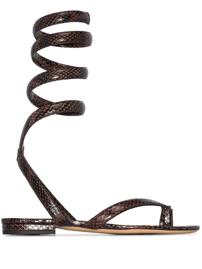 Bottega Veneta Bv Spiral Snake-effect Leather Sandals In Brown