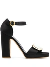 Rupert Sanderson Soraya Pebble-plaque Block-heel Satin Sandals In Black