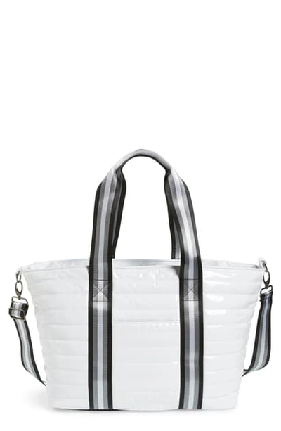 Think Royln Wingman Metallic Quilted Tote In White Patent/gunmetal