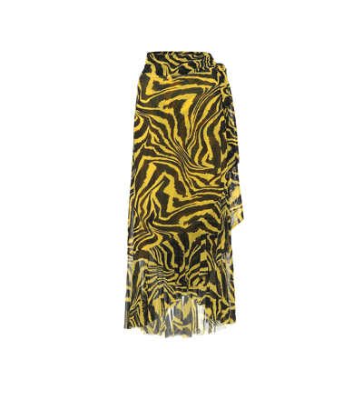 Ganni Animal-print Wrap Skirt In Yellow
