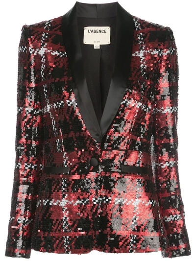 L Agence Women's Sequined Plaid Smoking Jacket In Black Red Grey