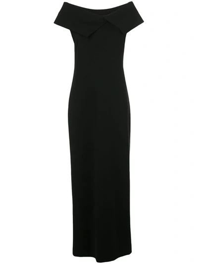 The Row Joni Off-the-shoulder Stretch-cady Maxi Dress In Black