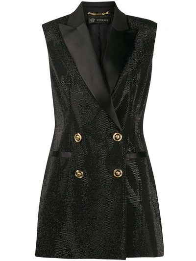 Versace Satin-trimmed Crystal-embellished Cady Vest In Black