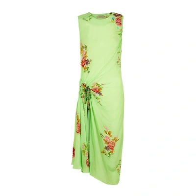 Preen Line Aida Shirred Floral Midi Dress In Green