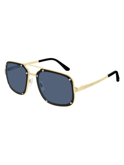 Cartier Ct0194s Sunglasses In 003 Gold Gold Light Blue