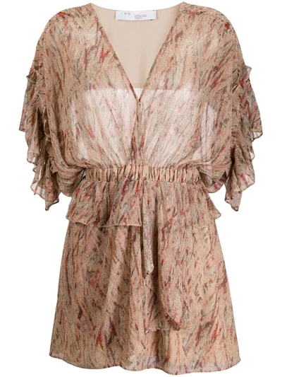 Iro Buoux Metallic Print Ruffle V-neck Mini A-line Dress In Light Pink