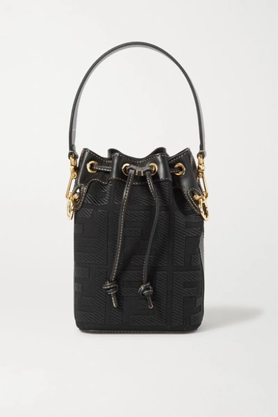 Fendi Mon Trésor Mini Leather-trimmed Canvas Bucket Bag In Black