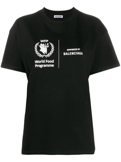 Balenciaga World Food Programme Printed Cotton-jersey T-shirt In Black & White