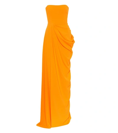 Alex Perry Reed Draped Crepe Strapless Gown In Orange