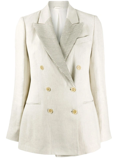 Brunello Cucinelli Bead-embellished Double-breasted Linen Blazer In Light Grey