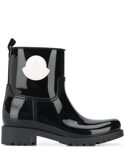 Moncler Ginette Logo Waterproof Rain Boot In Charcoal